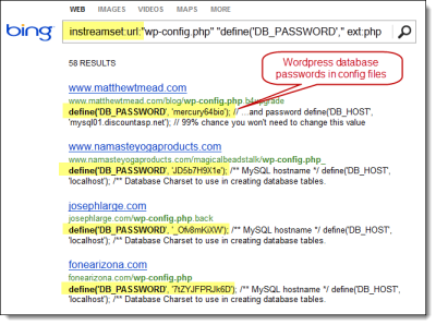 Bing Hacking. Using Bing to find vulnerabilities via the instreamset:URL: search operator.