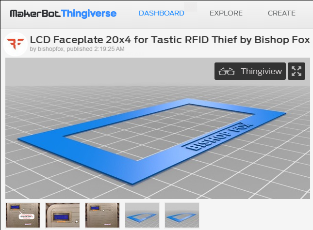 Thingiverse.com - LCD Faceplate 20x4 for Tastic RFID Thief by Bishop Fox